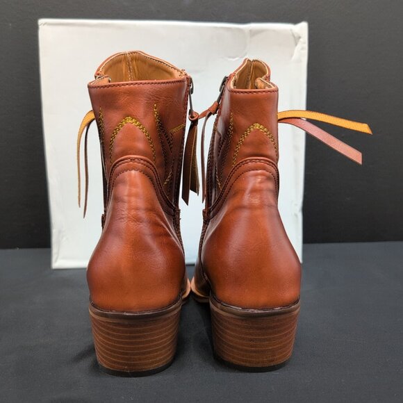 Funny She Jill Embroidered Pointed Toe Zipper Women's Cowboy Boots US 8.5 Brown - Picture 3 of 12